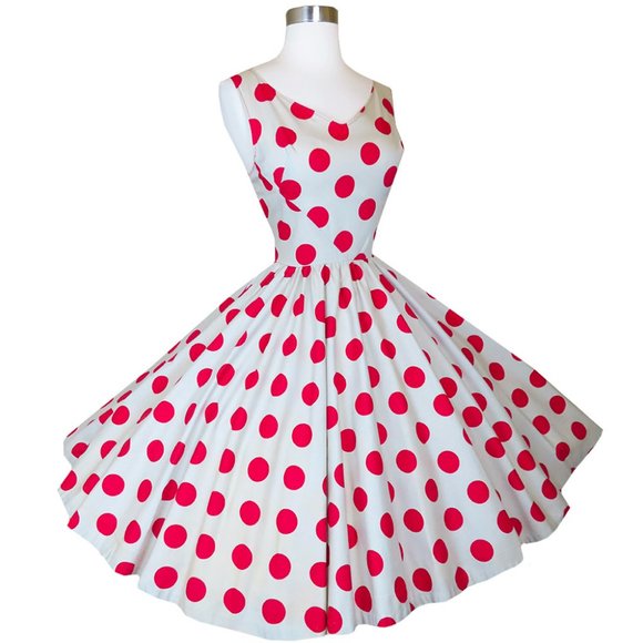 Vintage Dresses 50s Red Polka Dot Full Skirt Pinup Dress M